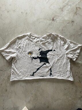 Women's White and Black Crop-top